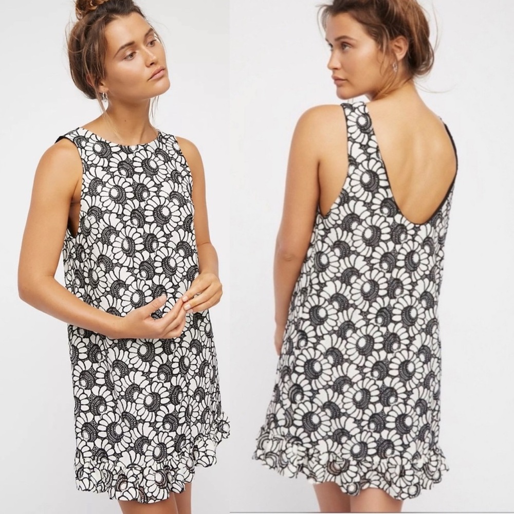 EUC Free People Gorgeous Black and White Floral Sleeveless Mini Dress